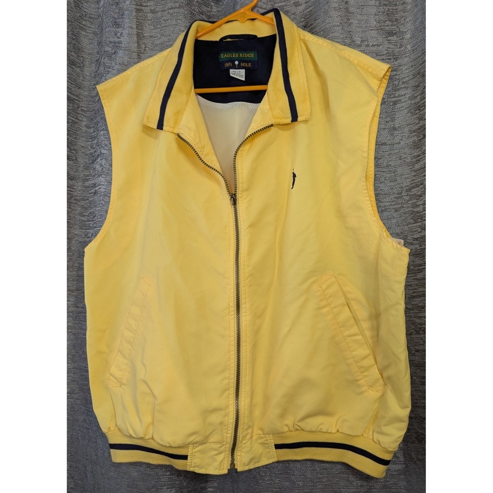 VTG Eagles Ridge 19th Hole Golf Vest Mens Lg Yellow Sleeveless Windbreaker Zip